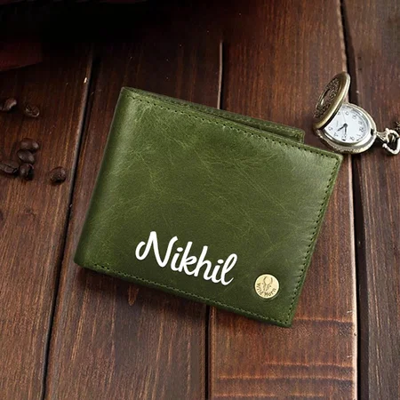 Green Customized RFID Protected Leather Wallet for Men