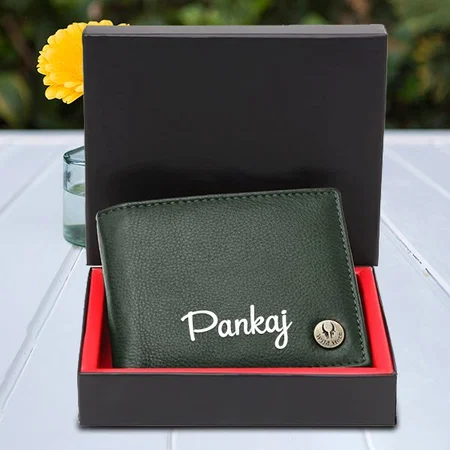 Green Customized Leather Wallet I Minimalist Mens Wallet