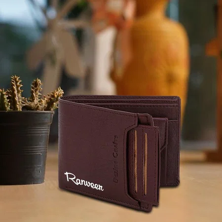 Brown Customized Men Formal, Casual, Party Artificial Leather Wallet (8 Card Slots)
