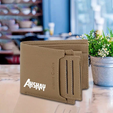 Beige Customized Men Formal, Casual, Party Artificial Leather Wallet (8 Card Slots)