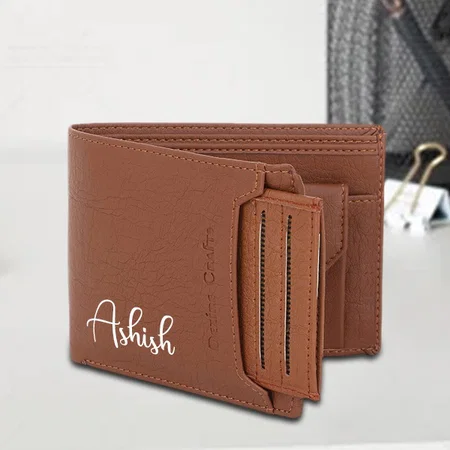 Brown Customized Men Formal, Casual, Party Artificial Leather Wallet (8 Card Slots)