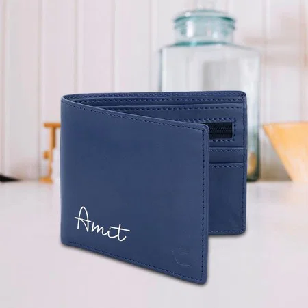 Customized Blue Leather Wallet for Men I 2 Card Slots I 2 Currency &amp; 2 Secret Compartments I 1 Coin Pocket