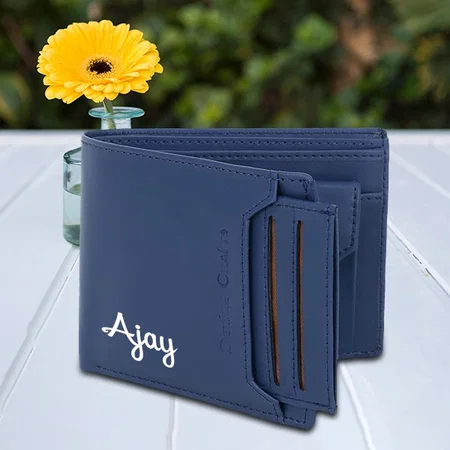 Blue Customized Men Formal, Casual, Party Artificial Leather Wallet (8 Card Slots)