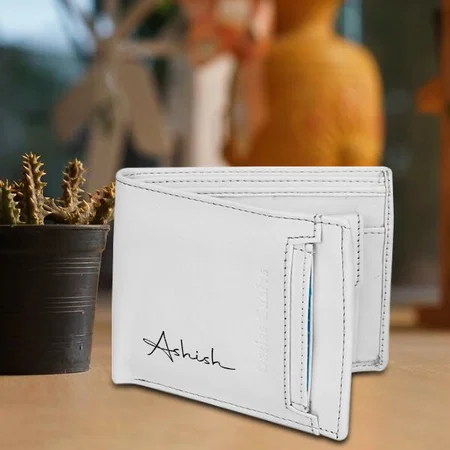 White Customized Men Formal, Casual, Party Artificial Leather Wallet (8 Card Slots)