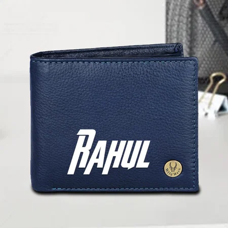 Blue Customized Rfid Protected Leather Wallet For Men