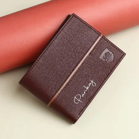 Brown Customized Line Embellished Pu Leather Wallet for Men I 3 Card Slots I 2 Currency &amp; Secret Compartments I 1 Coin Pocket