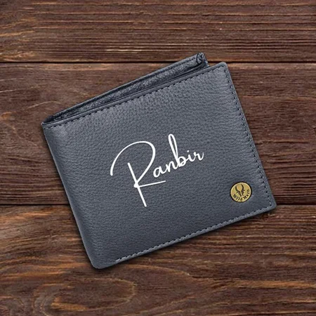 Grey Customized Rfid Protected Leather Wallet For Men