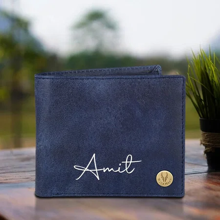 Blue Customized Rfid Protected Leather Wallet For Men