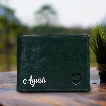 Green Customized  Pu Leather Wallet for Men I 3 Card Slots I 2 Currency &amp; Secret Compartments I 1 Coin Pocket