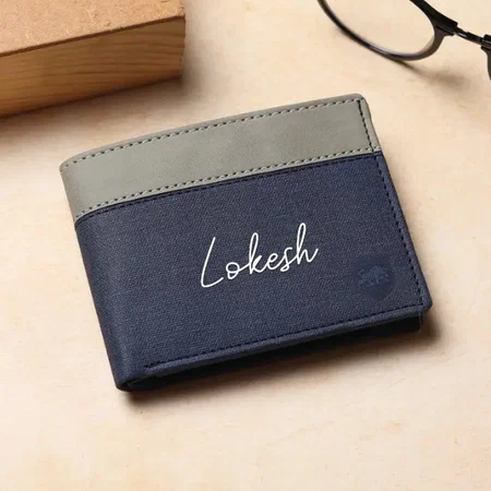 Blue &amp; White Customized Embellished PU Leather Wallet for Men | 3 Card Slots | 2 Currency &amp; Secret Compartments | 1 Coin Pocket