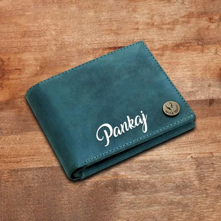 Blue Customized RFID Protected Leather Wallet for Men