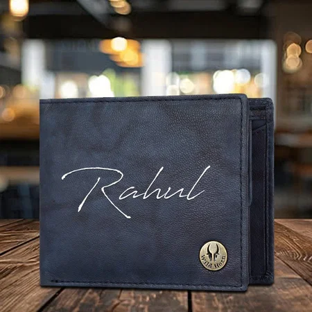 Blue Customized RFID Protected Leather Wallet for Men