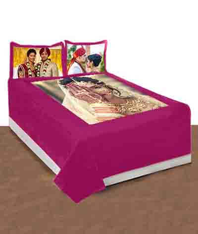 Magenta Customized Photo Printed Double Bed Cover with 2 Pillow Covers