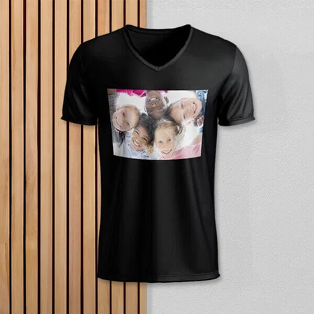 Black V Neck Customized Half Sleeve Men's Cotton T-Shirt