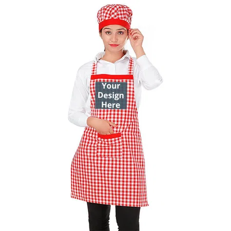 Red Customized Kitchen Unisex Apron with Cap