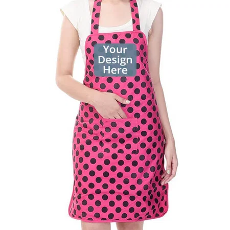 Pink Customized Waterproof Doted Cotton Kitchen Apron