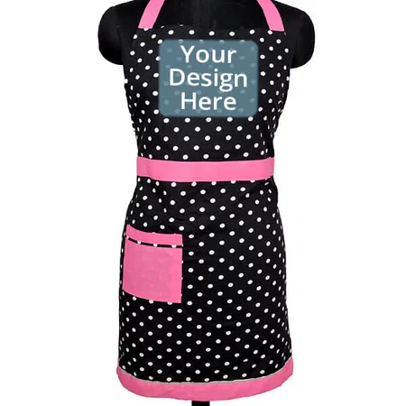 Black Customized Cotton Polka Prints Free Size Waterproof Cotton Apron
