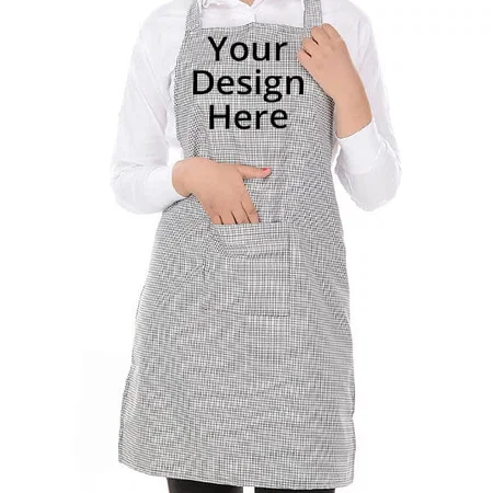 Grey Customized Switchon Mini Checks Waterproof Kitchen Apron With Pocket