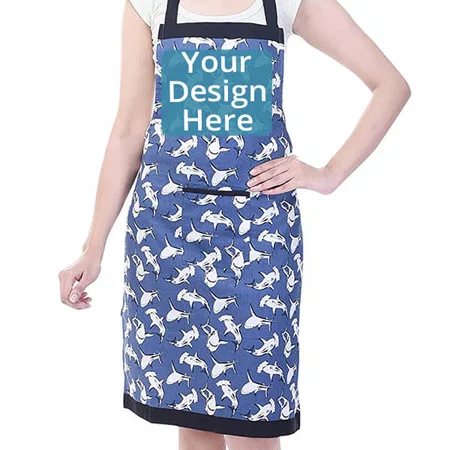 Blue Customized 30x23-inch Cotton Waterproof Printed Kitchen Apron
