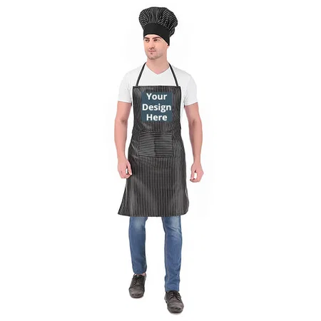 Black Pinstripe Customized Kitchen Apron with Cap