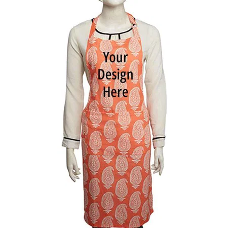 Orange Customized Cotton Kitchen Apron and Oven Glove Set