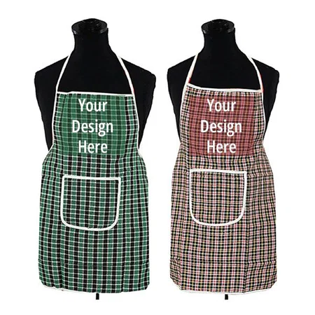 Multicolour Customized Cotton Kitchen Apron with Front Pocket (Set of 2)
