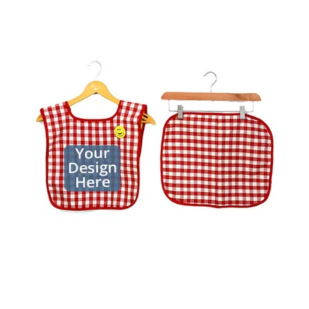 Red and White Customized Waterproof Cotton Multi Purpose Apron with Cloth Plate for Kids