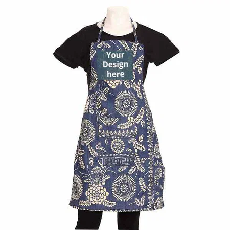 Blue Leaf Customized Kitchen Apron with Front Pocket