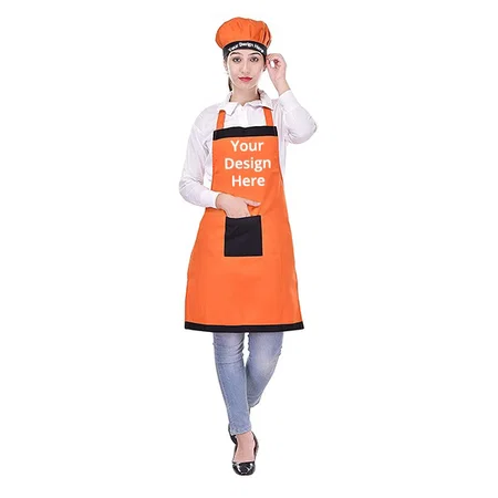 Orange Customized Polyester Waterproof Striped Free Size Chef's Cooking Kitchen Apron And Chef's Cap