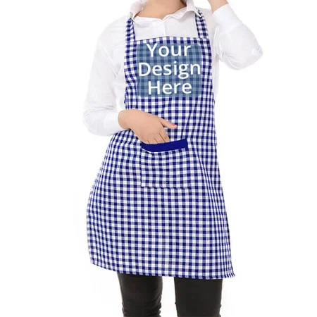 Blue and White Customized Free Size Apron with Cap