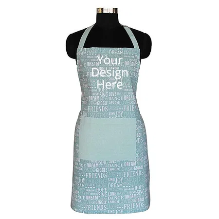 Light Blue Customized 100% Cotton Designer Apron, with 1 Center Pocket, Adjustable Buckle on Top and 2 Long Ties on Both Sides (Size -  65cm Width and 80cm Length)