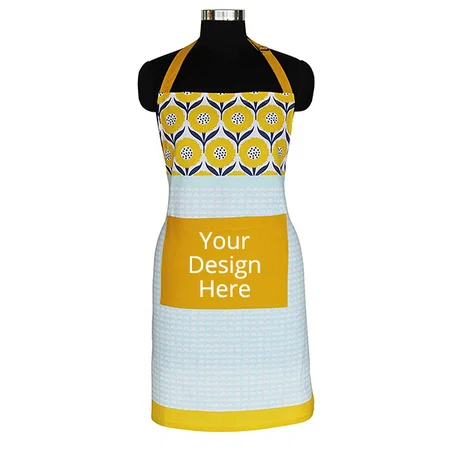 Multicolor Customized 100% Cotton Designer Apron, with 1 Center Pocket, Adjustable Buckle on Top and 2 Long Ties on Both Sides (Size 65cm Width, 80cm Length)