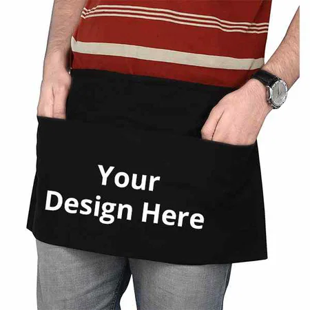 Black Customized Serving Waist Aprons Set of 2 (24 x 12 inch)