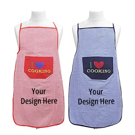Red Blue Customized Checks Design &amp; Waterproof Material Designer Front Pocket Size 75 x 50 CM, Pack of 2