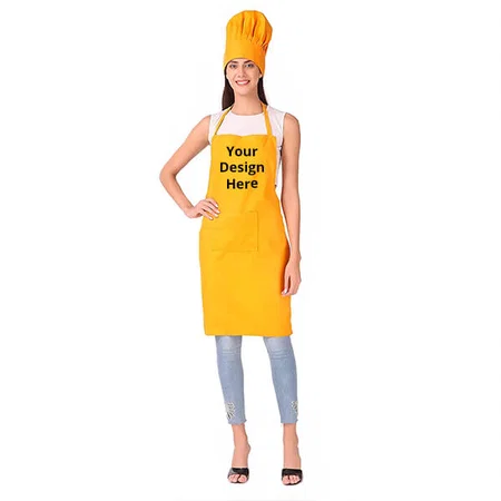 Yellow Customized Cooking Chef Apron With Chef Cap