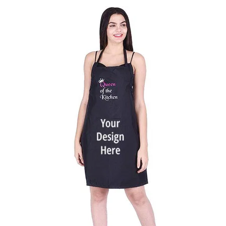 Black Customized Polyester Printed Free Size Cooking Kitchen Waterproof Apron for Women (57x77cm)