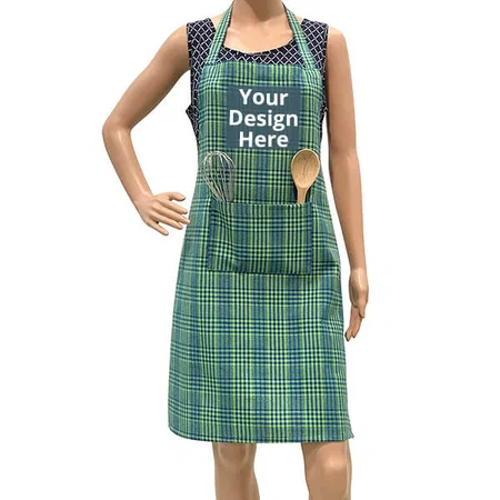 Green Stripe Customized Apron with Front Center Pocket