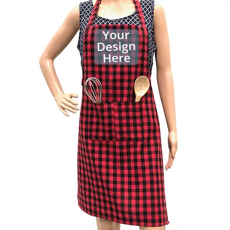 Red Checks Customized Apron with Oven Mitt