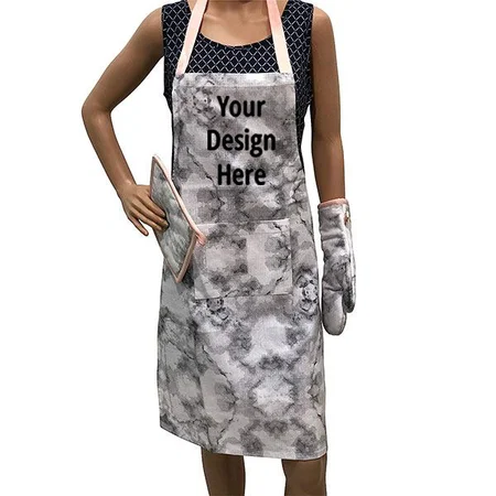 Marble Print Customized Unisex Apron with Oven Mitten and Free Pot Holder