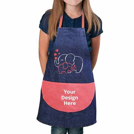 Denim Customized Elephant Designed Apron with Pockets (2-5 Yrs)