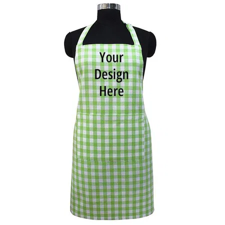 Gingham Green Checkered Customized Cotton Kitchen Cooking Apron