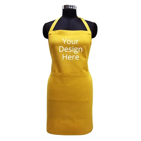 Yellow Customized 100% Cotton Solid Pattern Free Sized Apron