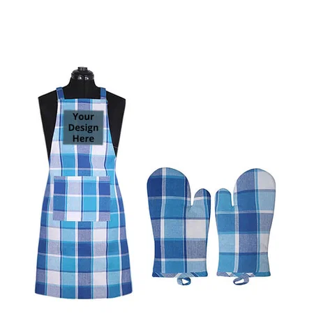 Blue Customized Cotton Apron and Oven Glove