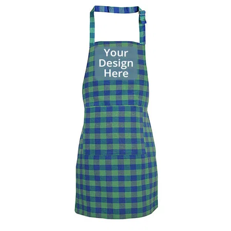 Blue Green Check Designed Customized Unisex Kitchen Apron