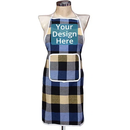 Check Designed Customized Waterproof Cotton Kitchen Apron with Front Pocket