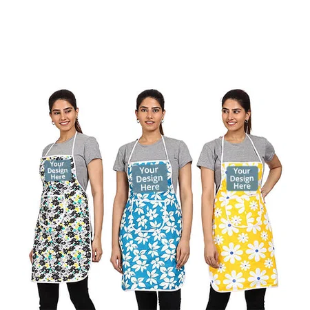Floral Designed Customized Waterproof Apron with Multipurpose Front Pocket Pack of 3