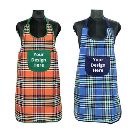 Multicoloured Customized Checkered Design Waterproof Apron with Front Pocket (Set of 2)