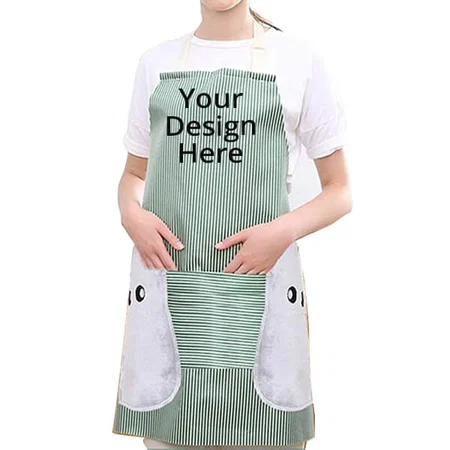 White Stripes Customized Apron for Women with 2 Side Velvet Stitched Towels