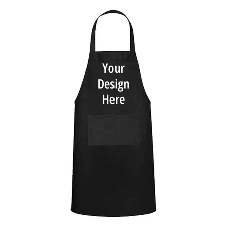 Black Customized Cotton Kitchen Aprons, Chef Cooking Apron for Women and Men with 2 Front Pockets (31 x 25 Inches)