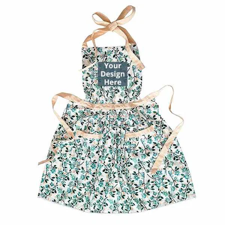 Multicolour Customized Linen Apron, with 2 Front Pockets &amp; Lace Frills